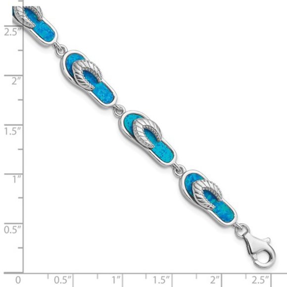 Silver created blue opal Flip Flop Bracelet - Picture 2 of 3